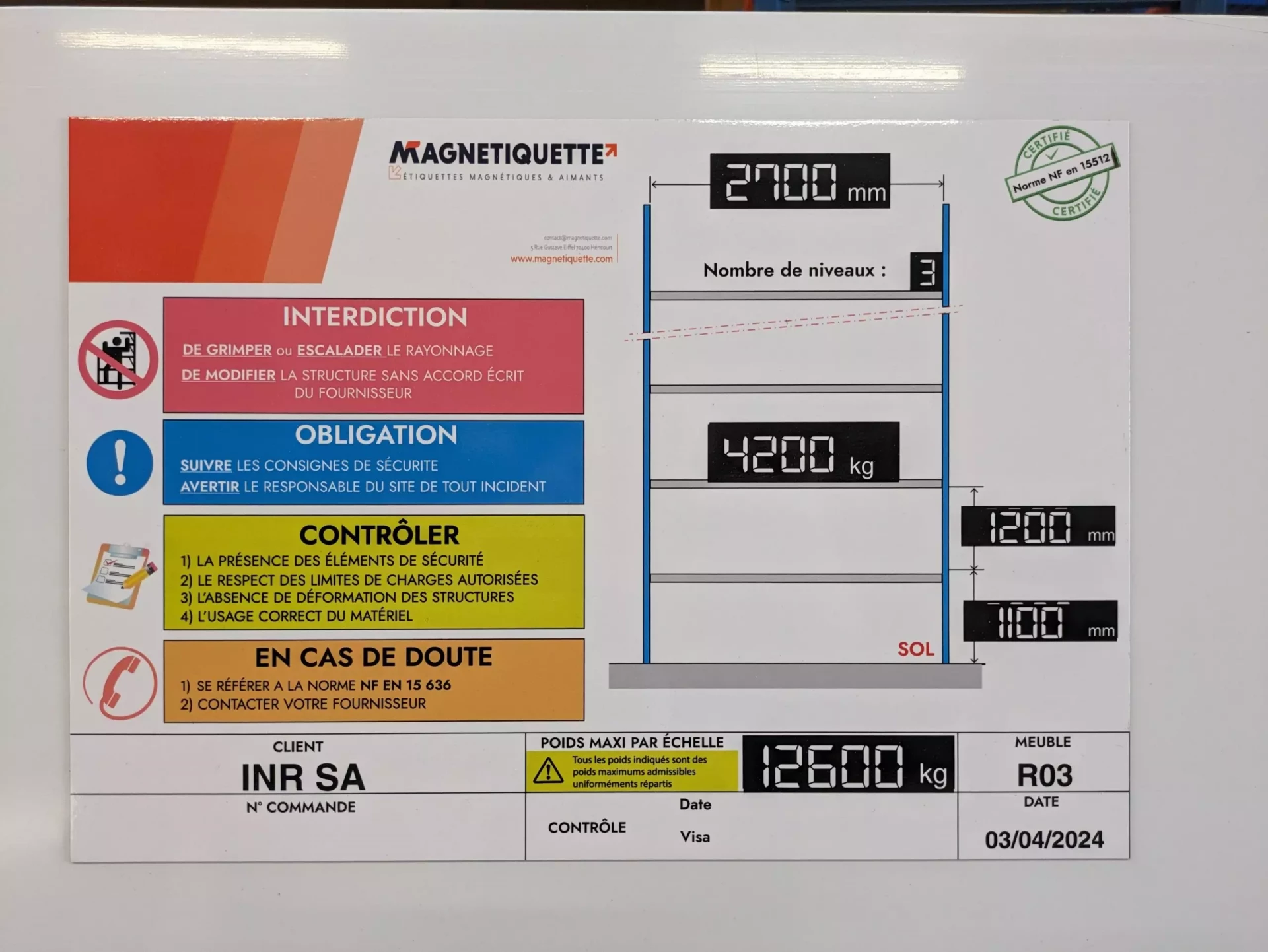 PXL INR SA panneaux signaletique PXL des obligations et des interdiction